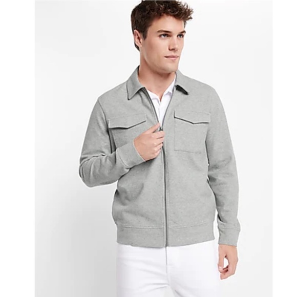 Express Other - Express Men’s Twill Knit Zip Bomber Jacket in Light Heather Gray